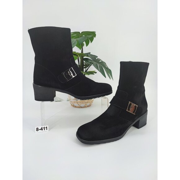 Salvatore Ferragamo Women’s Black Suede Leather Ankle Boots Size 8.5B US - Picture 1 of 8